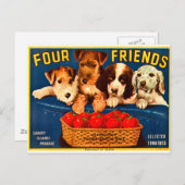 4つの友人ヴィンテージトマトクレートラベルドッグ ポストカード (正面/裏面)