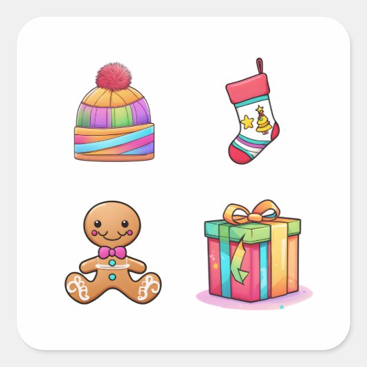4つの可愛いクリスマス4パックシールのセット スクエアシール (正面)