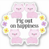 4つの可愛いピンクの豚 – 幸せステッカーに豚 シール (正面)