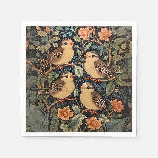 4つの可愛いベビーの鳥のインスパイア自然 スタンダードカクテルナプキン (正面)