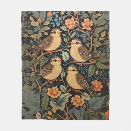 4つの可愛いベビーの鳥のインスパイア自然 フリースブランケット (正面)