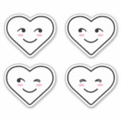 4つの可愛い幸せな笑顔顔白い漫画ハート シール (正面)
