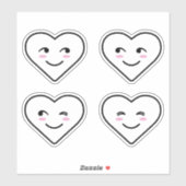 4つの可愛い幸せな笑顔顔白い漫画ハート シール (シート)