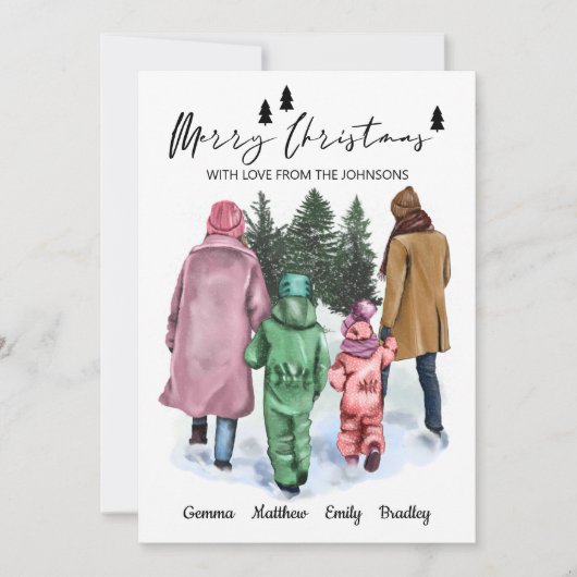 4つの名前と水色のイラストレーションの家族 シーズンカード (正面)