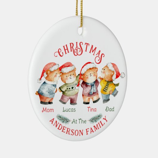 4つの名前のクリスマスベアの家族 セラミックオーナメント (右)