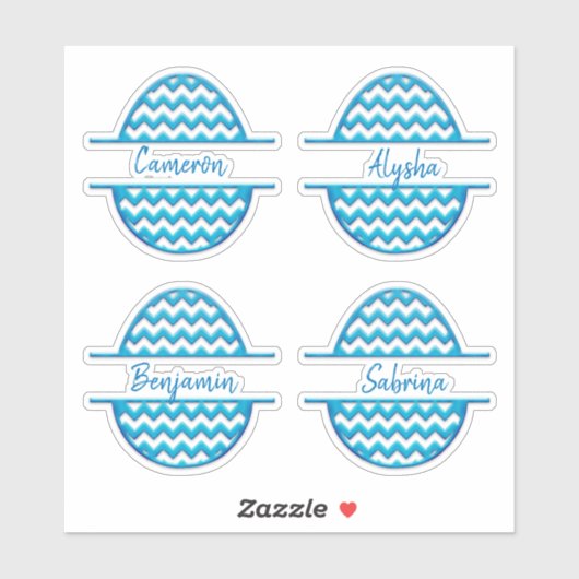 4つの名前カスタマイズ可能なZigZagイースターエッグステッカー シール (シート)