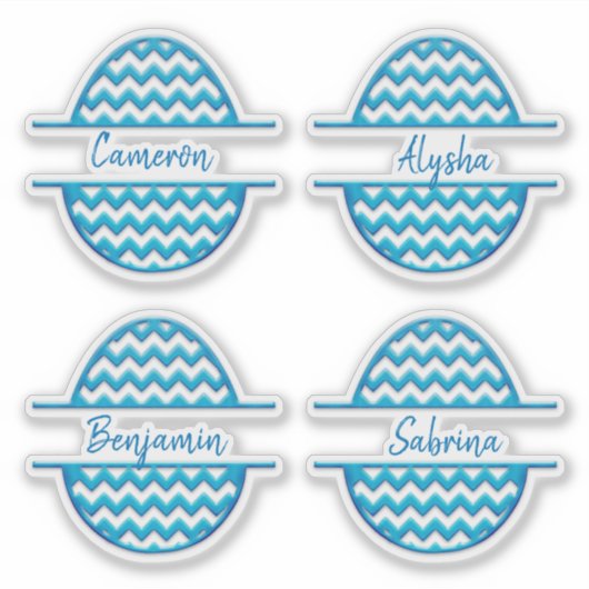 4つの名前カスタマイズ可能なZigZagイースターエッグステッカー シール (正面)