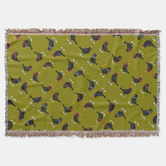 4つの呼び出し鳥レトロミッドセンチュリーカットアウト3 スローブランケット (正面)