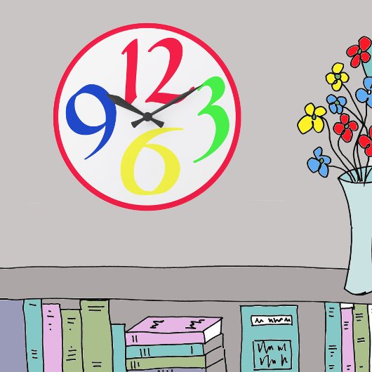 4つの大きな色の数字、赤縁ど ラージ壁時計