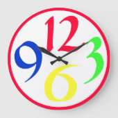 4つの大きな色の数字、赤縁ど ラージ壁時計 (正面)