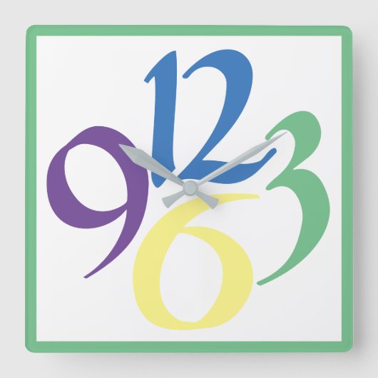 4つの大はっきりした数とファンキー数字、緑のサラウンド スクエア壁時計 (正面)