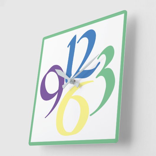 4つの大はっきりした数とファンキー数字、緑のサラウンド スクエア壁時計 (傾斜)