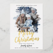 4つの妊娠写真のブラシ付きフォイル家族 箔シーズンカード (正面)