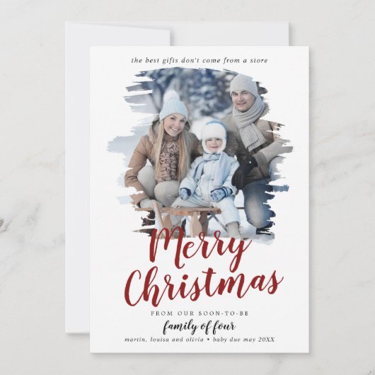 4つの妊娠写真のブラシ付き赤い家族 シーズンカード (正面)