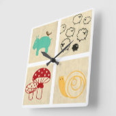 4つの子供の版れんがの絵画 スクエア壁時計 (傾斜)