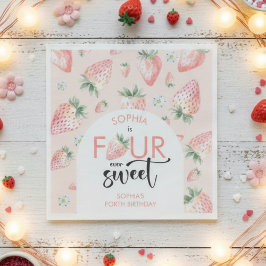 4つの常に甘いイチゴの子供の誕生日 スタンダードランチョンナプキン