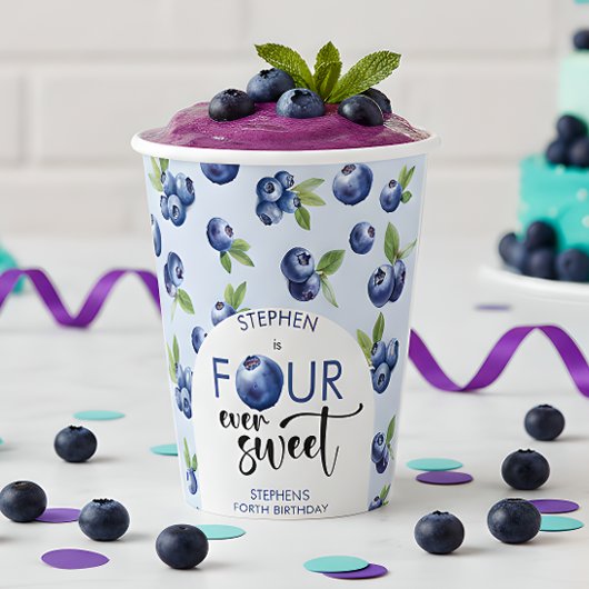 4つの常に甘いブルーベリー子供の誕生日 紙コップ