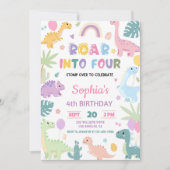 4つの恐竜に轟音4番目の誕生日招待状4 招待状 (正面)