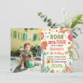 4つの恐竜に轟音4th誕生日パーティー写真 招待状 (スタンド正面)