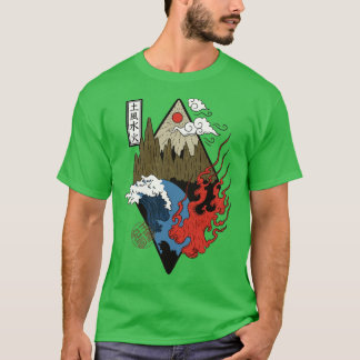 4つの日本の要素の水の消火エアアース Tシャツ