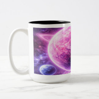 4つの月を持つピンクの惑星 ツートーンマグカップ