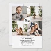 4つの正方形の写真コラージュ1番目の誕生日招待状 招待状 (正面)