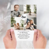 4つの正方形の写真コラージュ1番目の誕生日招待状 招待状