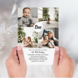 4つの正方形の写真コラージュ1番目の誕生日招待状 招待状