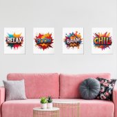 4つの漫画効果音ワードアートプリント (リビング)