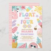 4つの熱帯ビーチに浮かぶ4歳の誕生日パーティー 招待状 (正面/裏面)
