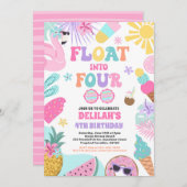 4つの熱帯ビーチに浮かぶ4歳の誕生日パーティー 招待状 (正面/裏面)