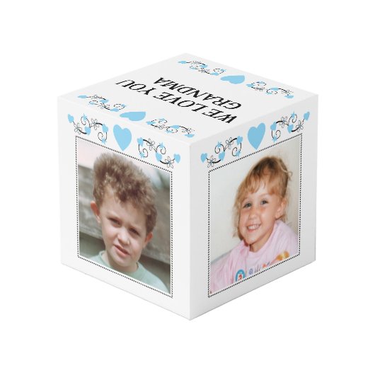 4つの画像を追加する私たちはおばあちゃんの青を愛する フォトキューブ (裏面アングル)