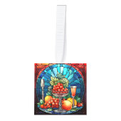 4つの画像ステンドグラスのクリスマス キューブオーナメント (正面)