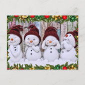 4つの笑顔のおもちゃ雪だるま ポストカード (正面)