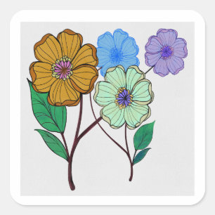 4つの花の可愛らしいイラスト スクエアシール