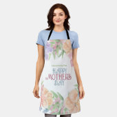 4つの花をパーソナライズ水彩母の日 エプロン (着用した状態)