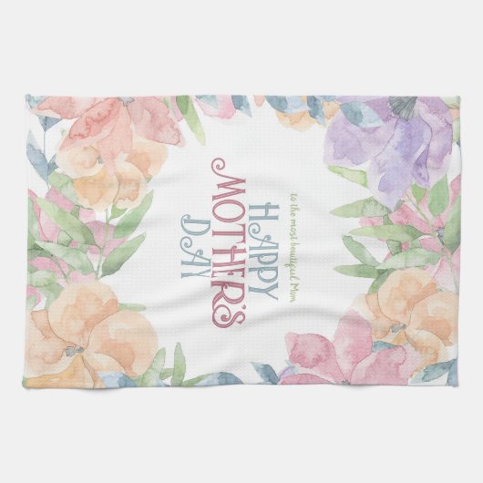 4つの花をパーソナライズ水彩母の日 キッチンタオル (横)