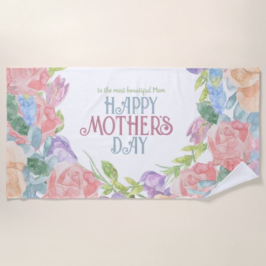 4つの花をパーソナライズ水彩母の日 ビーチタオル (正面)