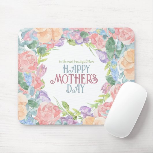 4つの花をパーソナライズ水彩母の日 マウスパッド (マウス)