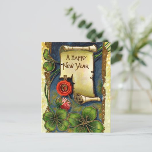 4つの葉のクローバーとの新年 シーズンポストカード (スタンド正面)