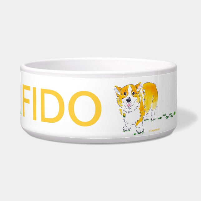 4つの葉のクローバーのコーギー犬ボール ボウル (正面)