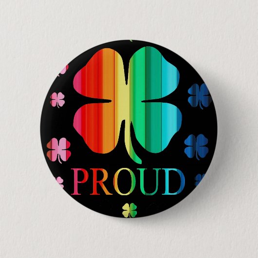4つの葉のクローバーの虹RoyGeeBiv - LGBT 缶バッジ (正面)