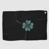 4つの葉クローバーグリーンオンブラックウォーター色 ゴルフタオル (横)