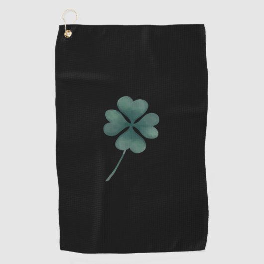 4つの葉クローバーグリーンオンブラックウォーター色 ゴルフタオル (正面)