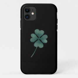 4つの葉クローバーグリーンオンブラックウォーター色 iPhone 11 ケース