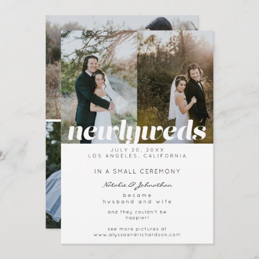 4つの複数のフォトタイポグラフィの発表 招待状 (正面/裏面)