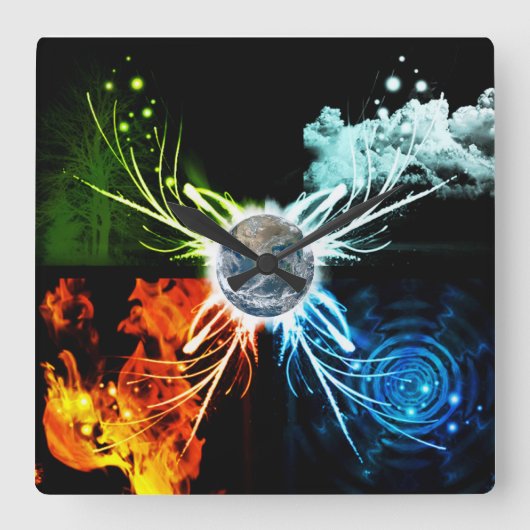 4つの要素 スクエア壁時計 (正面)