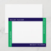 4つの角に名前が入った青と緑の枠のステーショナリー ノートカード (正面/裏面)