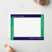 4つの角に名前が入った青と緑の枠の文房具 ノートカード (正面/裏面インサイチュ)
