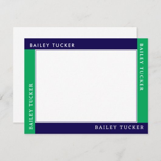 4つの角に名前入り 青と緑の枠定規用紙 ノートカード (正面/裏面)